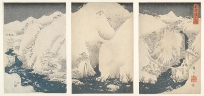 Montañas y ríos a lo largo de la autopista Kiso bajo la nieve de Utagawa Hiroshige