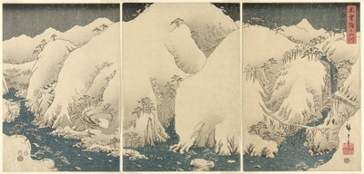 Montañas y ríos en el camino Kiso, de una serie sin título de trípticos de Utagawa Hiroshige
