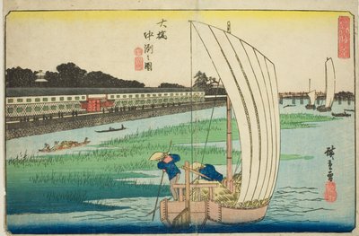 Nakasu en Ohashi (Ohashi Nakasu no zu), de la serie "Vistas Excepcionales de Edo (Koto shokei)" de Utagawa Hiroshige