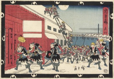 Ataque nocturno, 1843-1847 de Utagawa Hiroshige