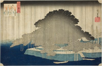 Lluvia nocturna en Karasaki (Karasaki no yau), de la serie "Ocho vistas de Omi (Omi hakkei no uchi)" de Utagawa Hiroshige