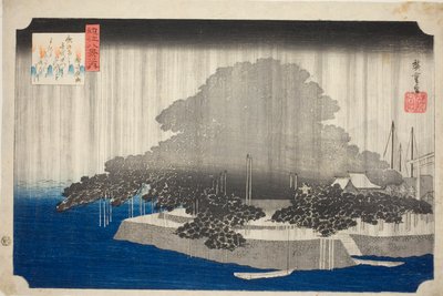 Lluvia Nocturna en Karasaki (Karasaki no yau), de la serie "Ocho Vistas de Omi (Omi hakkei no uchi)" de Utagawa Hiroshige