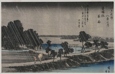 Lluvia nocturna en el Santuario Azuma (de la serie Ocho vistas de los alrededores de Edo) de Utagawa Hiroshige