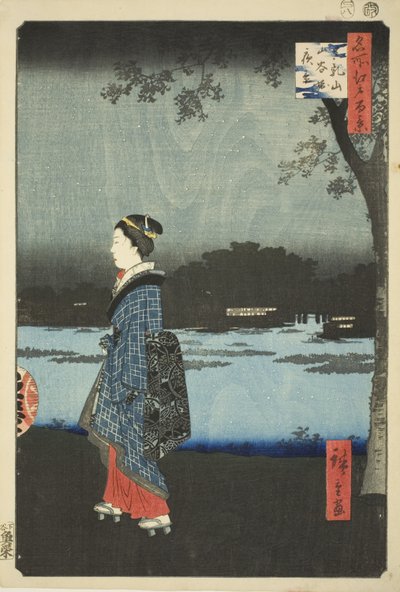 Vista nocturna de la colina Matsuchi y el canal San’ya, de la serie "Cien vistas famosas de Edo" de Utagawa Hiroshige