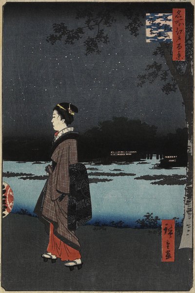 Vista nocturna del canal de Sanya, colina Matsuchi, agosto de 1857 de Utagawa Hiroshige