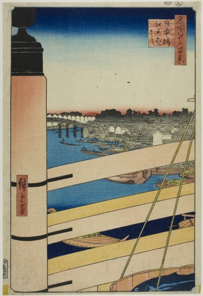Puente Nihon y Puente Edo (Nihonbashi, Edobashi), de la serie "Cien vistas famosas de Edo (Meisho Edo hyakkei)" de Utagawa Hiroshige