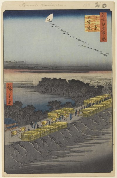 Terraplén Nihon, Yoshiwara, No.100 de Cien Vistas Famosas de Edo, 1857 de Utagawa Hiroshige