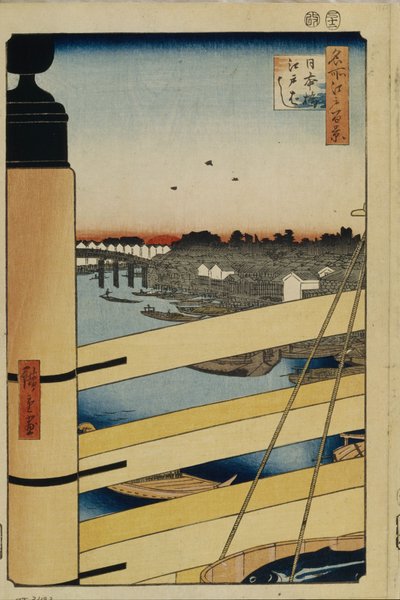 Nihonbashi y Puentes Edobashi Cien Vistas Famosas de Edo, 1856-1858 de Utagawa Hiroshige