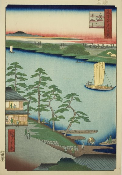 Ferry de Niijuku (Niijuku no watashi), de la serie "Cien Vistas Famosas de Edo (Meisho Edo hyakkei)" de Utagawa Hiroshige