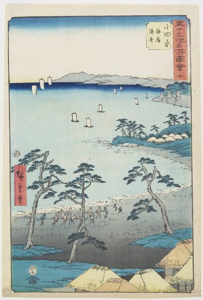 Casa de pescadores No.10 en una playa, Odawara, julio de 1855 de Utagawa Hiroshige