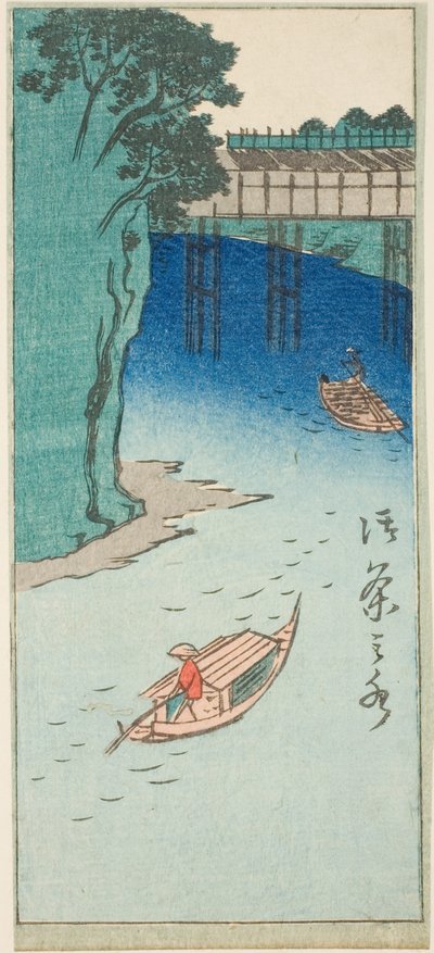 Ochanomizu, sección de una hoja de la serie "Imágenes recortadas de lugares famosos en Edo (Edo meisho harimaze zue)" de Utagawa Hiroshige