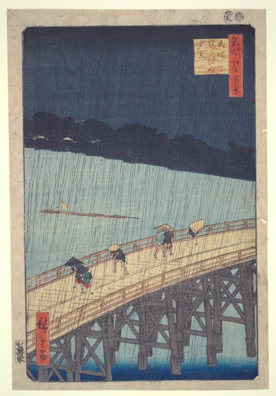 Puente Ohashi, Lluvia repentina en Atake, de la serie Cien vistas famosas de Edo de Utagawa Hiroshige