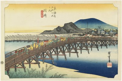 Okazaki--Puente Yahagi, c.1833 de Utagawa Hiroshige