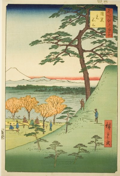 Fuji original, Meguro (Meguro Moto-Fuji), de la serie "Cien vistas famosas de Edo (Meisho Edo hyakkei)" de Utagawa Hiroshige