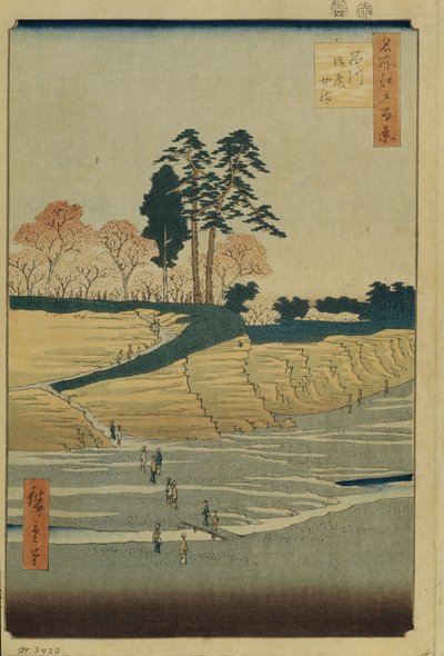 Colina del Palacio en Shinagawa, Cien vistas famosas de Edo, 1856-1858 de Utagawa Hiroshige