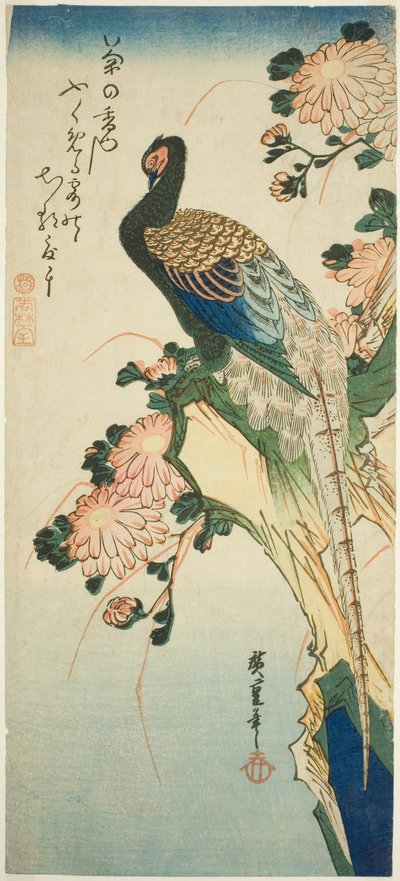 Faisán y crisantemos de Utagawa Hiroshige