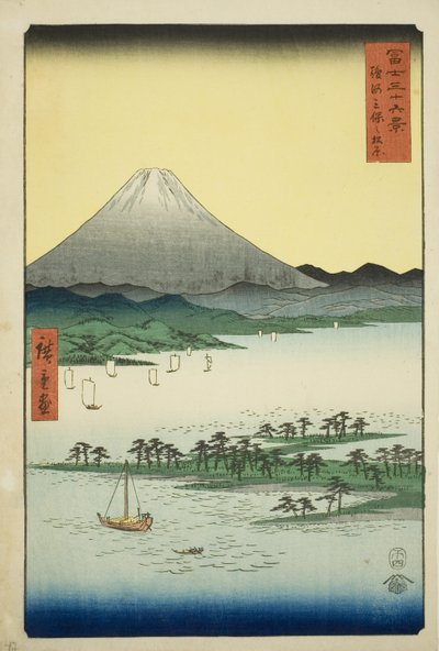 Playa de Pinos en Miho en la Provincia de Suruga (Suruga Miho no matsubara), de la serie "Treinta y Seis Vistas del Monte Fuji (Fuji sanjurokkei)" de Utagawa Hiroshige