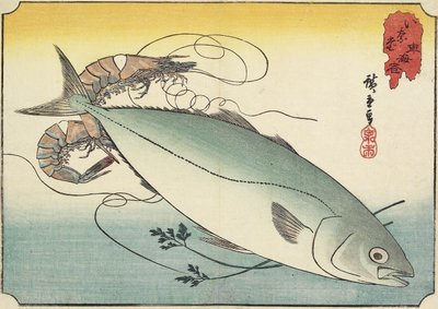 Langostino y cola amarilla, principios del siglo XIX de Utagawa Hiroshige