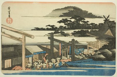 Recintos del santuario Shiba Shinmei (Shiba Shinmei keidai), de la serie "Lugares famosos en la capital oriental (Toto meisho)" de Utagawa Hiroshige