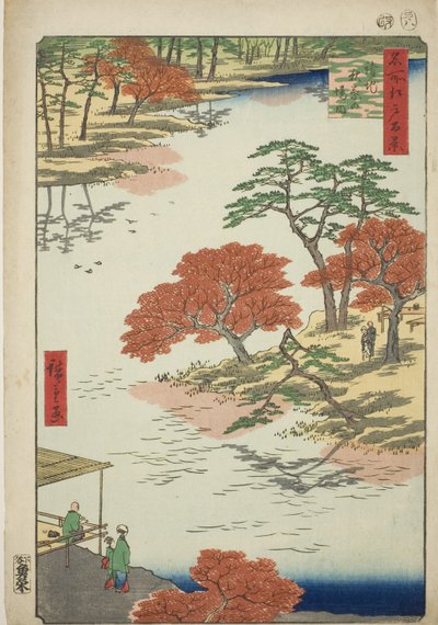 Recintos del Santuario Akiba, Ukeji (Ukeji Akiba no keidai), de la serie "Cien vistas famosas de Edo (Meisho Edo hyakkei)" de Utagawa Hiroshige