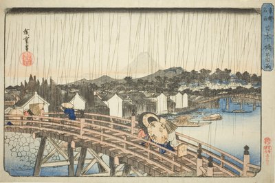 Lluvia en el Puente Nihonbashi, de la serie "Lugares Famosos en la Capital del Este" de Utagawa Hiroshige