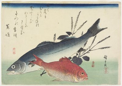 Pargo rojo, lubina y perilla, c. 1840 de Utagawa Hiroshige