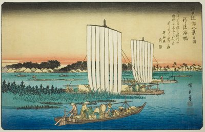 Velas que regresan en Gyotoku (Gyotoku no kihan), de la serie "Ocho vistas en los alrededores de Edo (Edo kinko hakkei no uchi)" de Utagawa Hiroshige