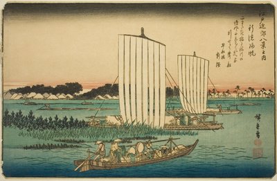 Velas que regresan en Gyotoku, de la serie "Ocho vistas en los alrededores de Edo" de Utagawa Hiroshige