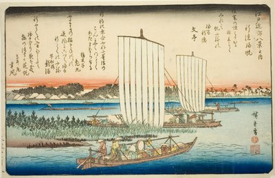 Velas de regreso en Gyotoku (Gyotoku no kihan), de la serie "Ocho vistas en los alrededores de Edo (Edo kinko hakkei no uchi)" de Utagawa Hiroshige