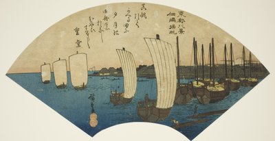 Velas de regreso en Tsukudajima (Tsukudajima kihan), de la serie "Ocho vistas de la capital oriental (Toto hakkei)" de Utagawa Hiroshige