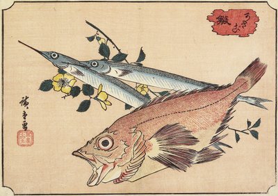 Pez roca y pez medio pico, principios del siglo XIX de Utagawa Hiroshige