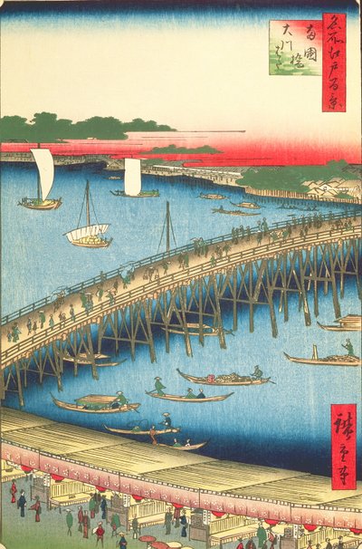 Puente Ryogoku y la Gran Ribera, no.59 de Cien vistas famosas de Edo, 1856 de Utagawa Hiroshige