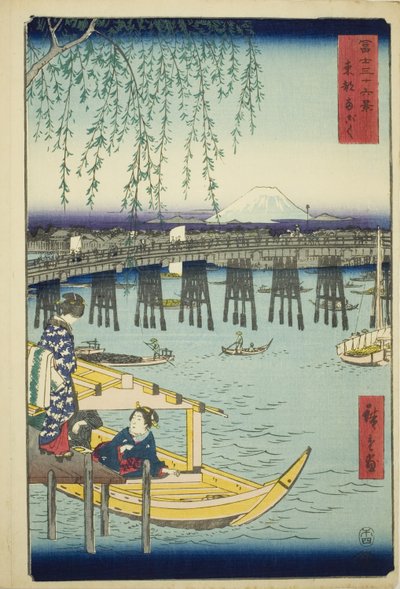 Puente Ryogoku en la capital oriental (Toto Ryogoku), de la serie "Treinta y seis vistas del monte Fuji (Fuji sanjurokkei)" de Utagawa Hiroshige