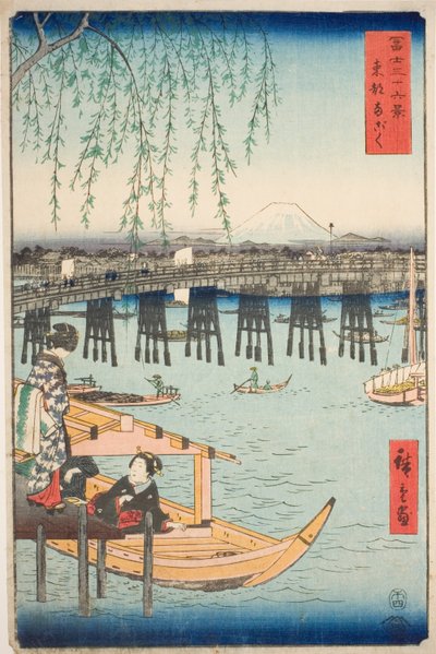 Puente Ryogoku en la Capital del Este (Toto Ryogoku), de la serie "Treinta y seis vistas del Monte Fuji (Fuji sanjurokkei)" de Utagawa Hiroshige