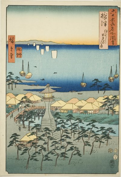 Provincia de Settsu: Playa Idemi en Sumiyoshi, de la serie "Lugares famosos en las sesenta y tantas provincias (Rokujuyoshu meisho zue)" de Utagawa Hiroshige