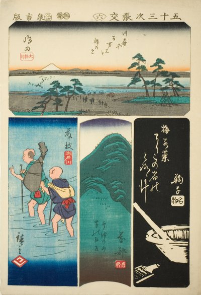 Shimada, Fujieda, Okabe y Mariko, no. 6 de la serie "Recortes de las cincuenta y tres estaciones" de Utagawa Hiroshige