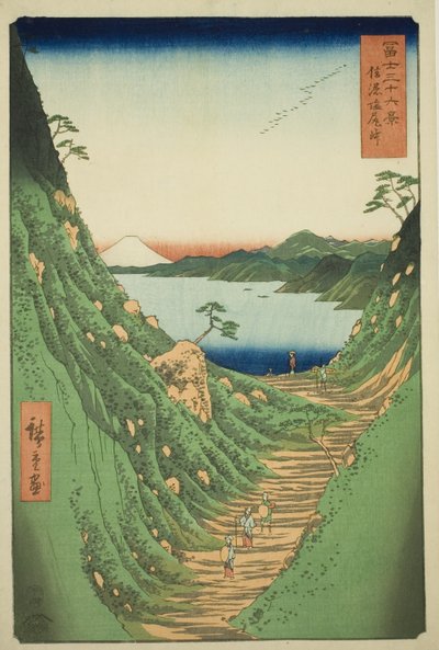 Paso Shiojiri en la Provincia de Shinano, de la serie "Treinta y Seis Vistas del Monte Fuji" de Utagawa Hiroshige