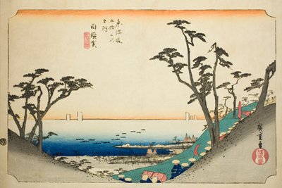 Shirasuka: Vista de la pendiente Shiomi, de la serie "Cincuenta y tres estaciones del Tokaido" de Utagawa Hiroshige