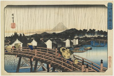 Lluvia en el puente Nihonbashi, 1832-1839 de Utagawa Hiroshige