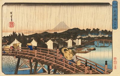 Lluvia en el Puente Nihonbashi, 1832-34 de Utagawa Hiroshige