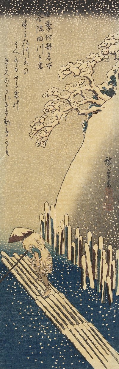 Nieve sobre el río Sumida, invierno, 1833-1834 de Utagawa Hiroshige