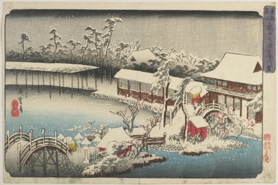 Nieve en el Santuario de Kameido Tenman, 1832-1834 de Utagawa Hiroshige
