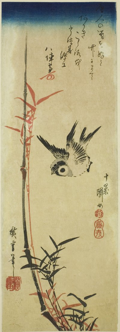 Gorrión y bambú de Utagawa Hiroshige
