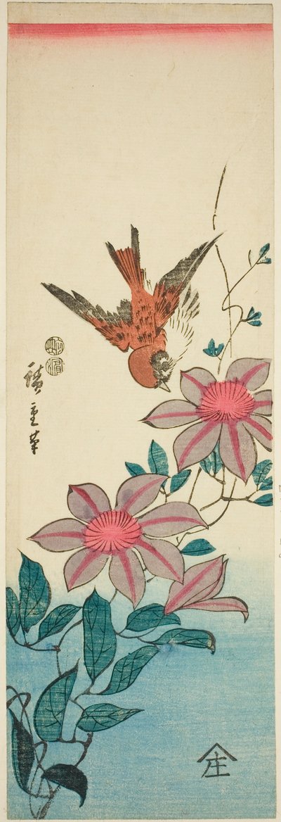 Gorrión y clemátide de Utagawa Hiroshige