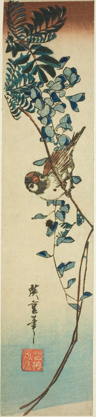 Gorrión y glicinia de Utagawa Hiroshige