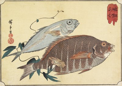 Pargo rayado y jurel, principios del siglo XIX de Utagawa Hiroshige