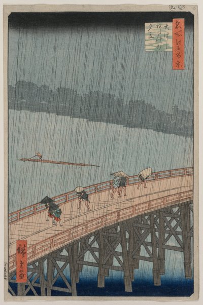 Lluvia repentina sobre el puente Shin-Ohashi y Atake, 1857 de Utagawa Hiroshige