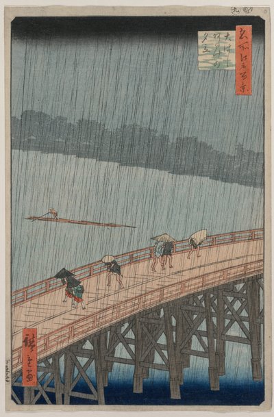 Lluvia repentina sobre el puente Shin-Ōhashi y Atake, de la serie Cien vistas famosas de Edo de Utagawa Hiroshige