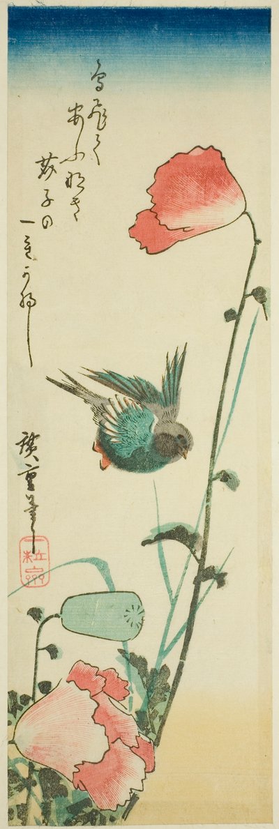 Golondrina y amapolas de Utagawa Hiroshige