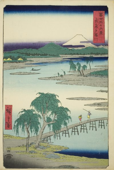 Río Tama en la Provincia de Musashi (Musashi Tamagawa), de la serie "Treinta y Seis Vistas del Monte Fuji (Fuji sanjurokkei)" de Utagawa Hiroshige